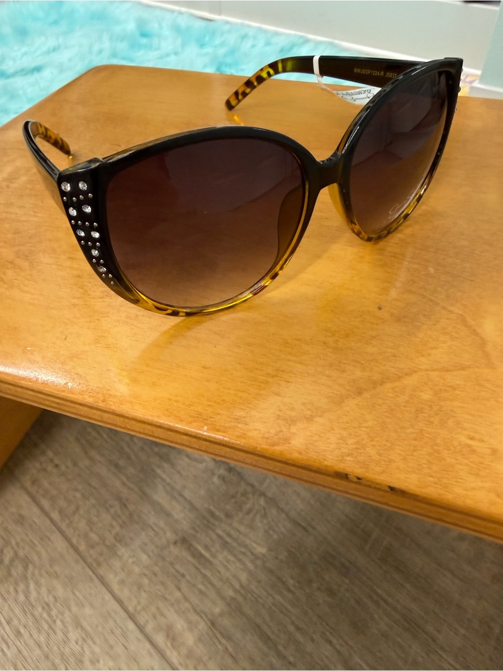 Jessica Simpson Tortoiseshell Cat-Eye Sunglasses with Rhinestones - Brown Lenses